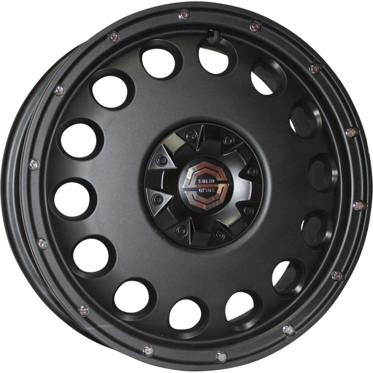 size:14x4.5 100/4H +43wheel color:SOLID BLACK（クロームピアス付）
